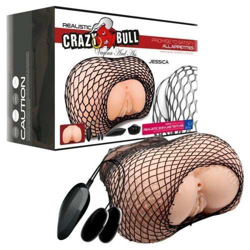 LyBaile Crazy Bull Jessica - Реалистичный торс с двумя любовными дырочками и вибрацией, 16х15.5 см (телесный) - sex-shop.ua